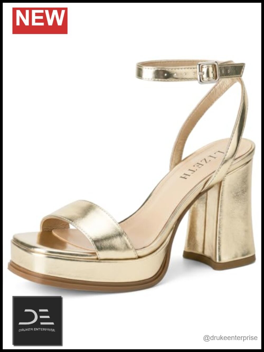 Chunky Block Heel Platform Sandals Square Open Toe Faux Leather Ankle Strap